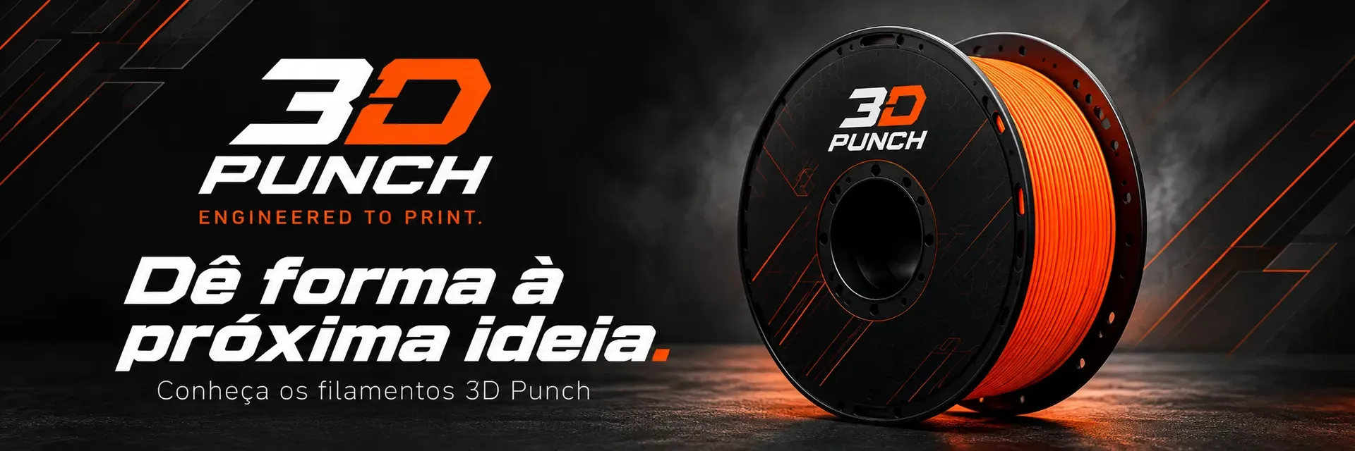 Filamento laranja 3D Punch. Dê forma à próxima ideia. Engineered to print.